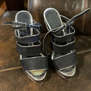 Silver and black heels 61/2